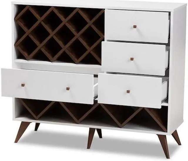 Alt view image 14 of 20 - Baxton Studio Savino Mid-Century Modern White and Walnut Finished Wood Wine Cabinet