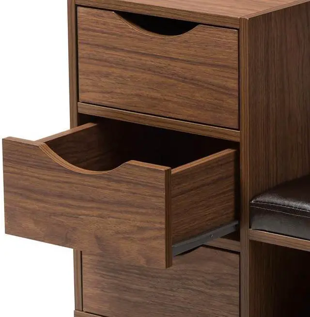 Alt view image 18 of 20 - Baxton Studio Arielle Modern and Contemporary Walnut Brown Wood 3-Drawer Shoe Storage Padded Leatherette Seating Bench with Two Open Shelves