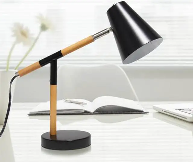 Alt view image 10 of 16 - Simple Designs Black Matte and Wooden Pivot Desk Lamp