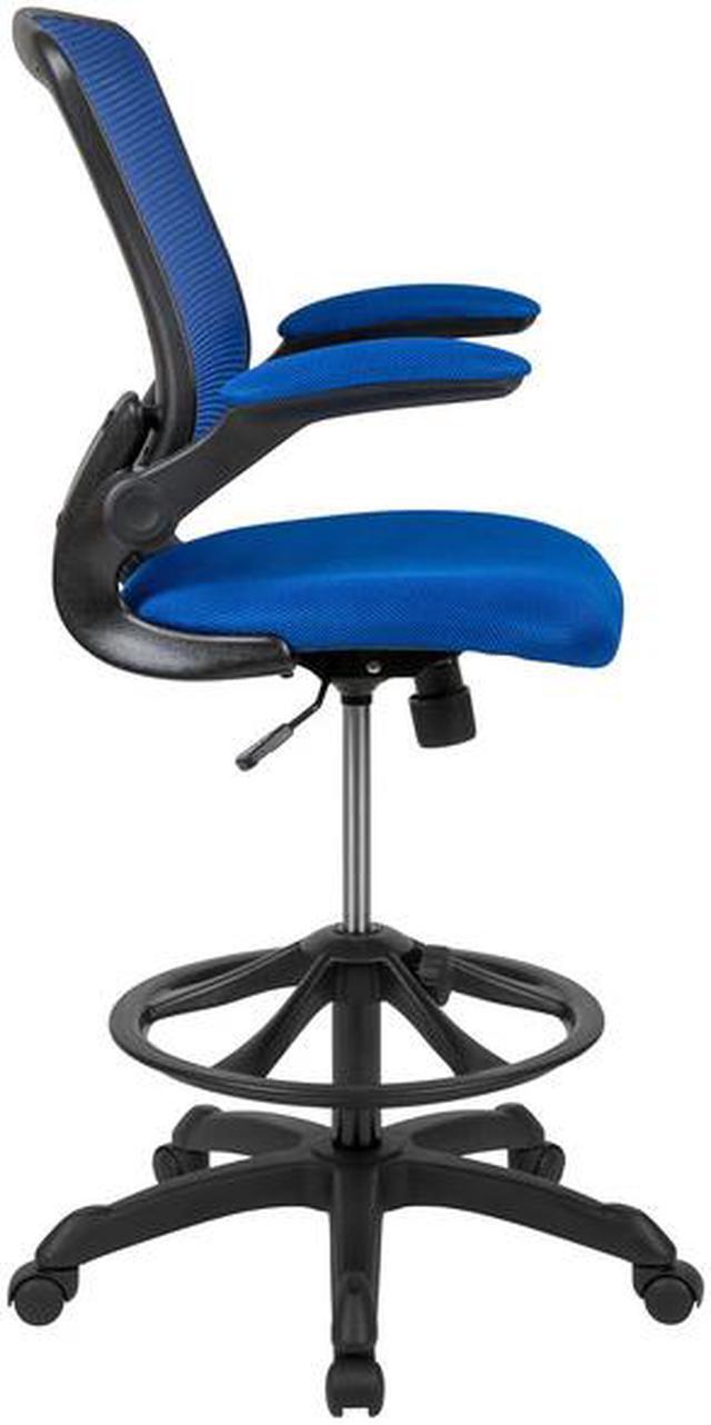 Alt view image 19 of 20 - Mid-Back Blue Mesh Ergonomic Drafting Chair with Adjustable Foot Ring and Flip-Up Arms