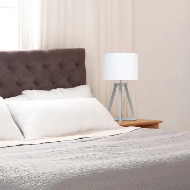 Alt view image 7 of 18 - Simple Designs Interlocked Triangular Gray Wood Table Lamp with White Fabric Shade