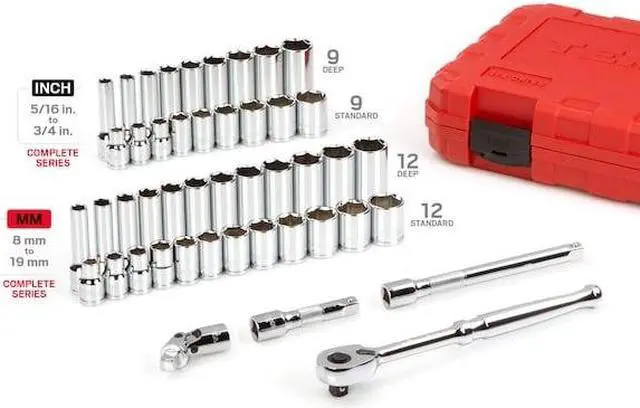 Alt view image 5 of 9 - TEKTON 3/8-Inch Drive 6-Point Socket & Ratchet Set, Inch/Metric, 5/16-Inch - 3/4-Inch, 8 mm - 19 mm, 47-Piece (Case) | SKT15301
