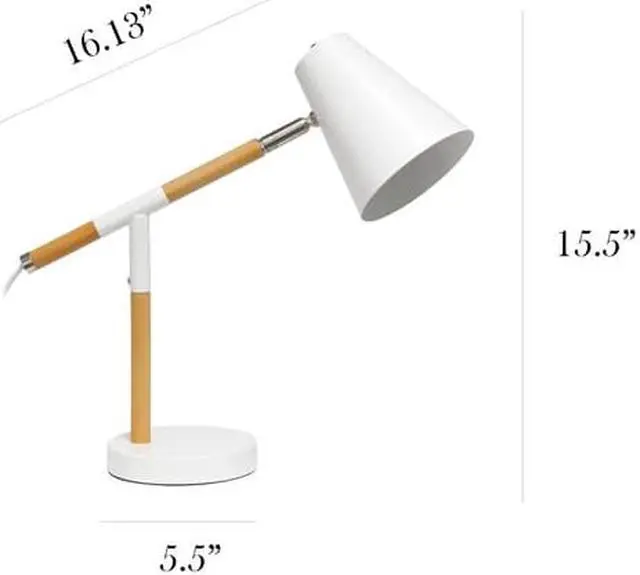 Alt view image 13 of 18 - Simple Designs White Matte and Wooden Pivot Desk Lamp