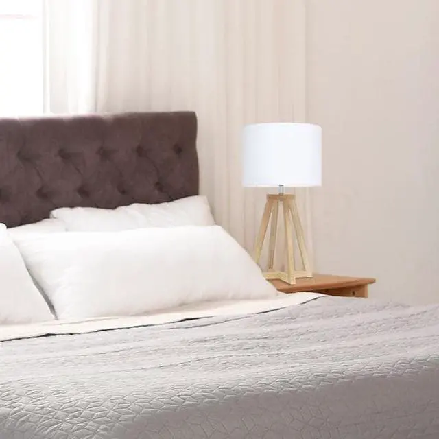 Alt view image 7 of 18 - Simple Designs Interlocked Triangular Natural Wood Table Lamp with White Fabric Shade