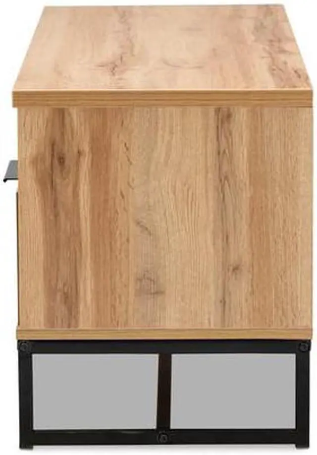 Alt view image 11 of 18 - Baxton Studio Reid Modern and Contemporary Industrial Oak Finished Wood and Black Metal 2-Drawer TV Stand