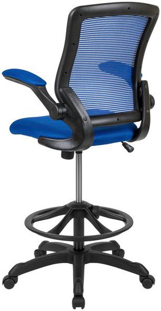 Alt view image 20 of 20 - Mid-Back Blue Mesh Ergonomic Drafting Chair with Adjustable Foot Ring and Flip-Up Arms
