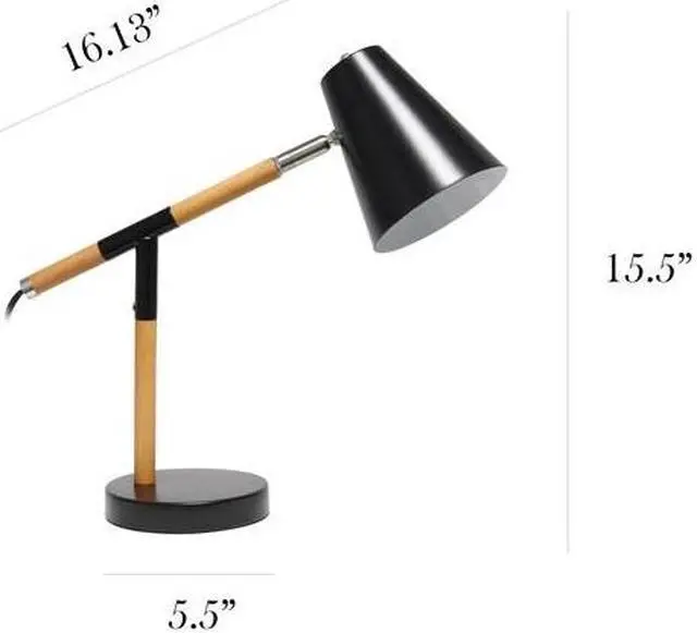 Alt view image 13 of 16 - Simple Designs Black Matte and Wooden Pivot Desk Lamp