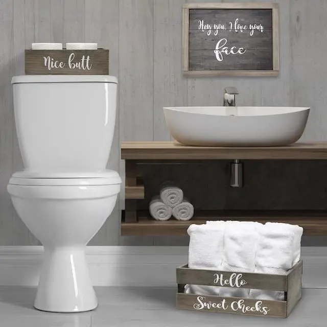 Alt view image 16 of 20 - Elegant Designs Three Piece Decorative Wood Bathroom Set, Large, Cheeky  (1 Towel Holder, 1 Frame, 1 Toilet Paper Holder)