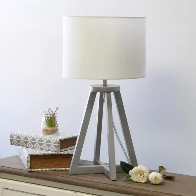 Alt view image 10 of 18 - Simple Designs Interlocked Triangular Gray Wood Table Lamp with White Fabric Shade