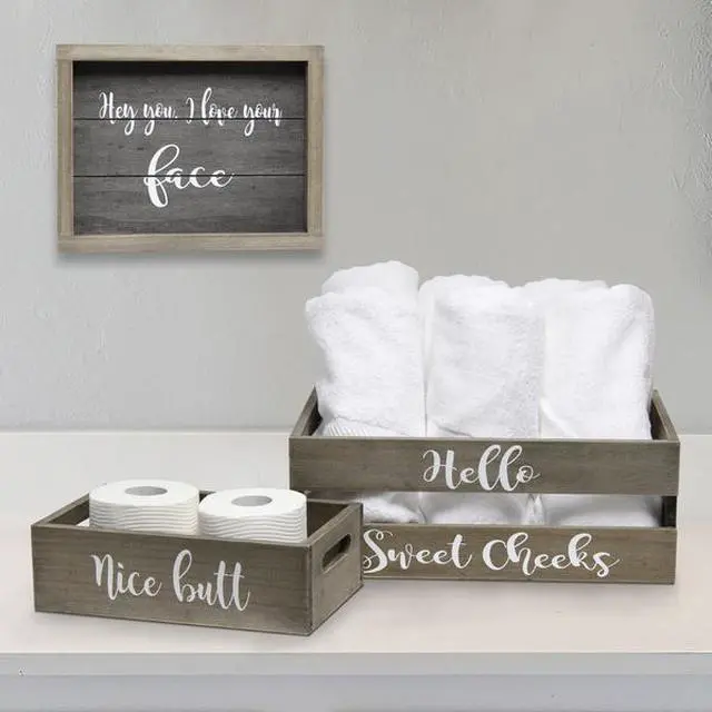 Alt view image 11 of 20 - Elegant Designs Three Piece Decorative Wood Bathroom Set, Large, Cheeky  (1 Towel Holder, 1 Frame, 1 Toilet Paper Holder)