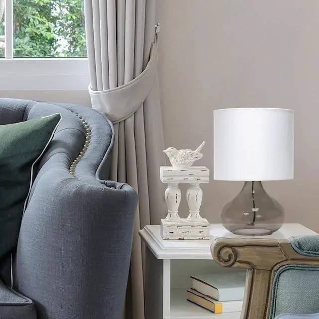 Alt view image 12 of 14 - Simple Designs Glass Raindrop Table Lamp with Fabric Shade, Smoke Gray with White Shade