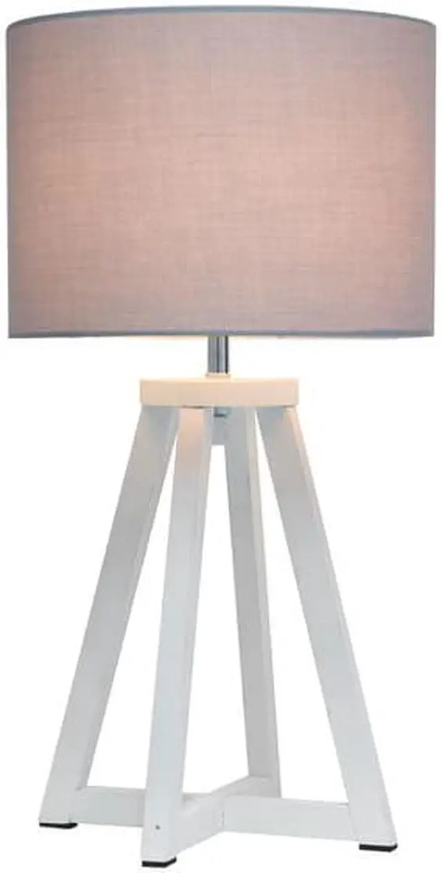 Alt view image 8 of 18 - Simple Designs Interlocked Triangular White Wood Table Lamp with Gray Fabric Shade