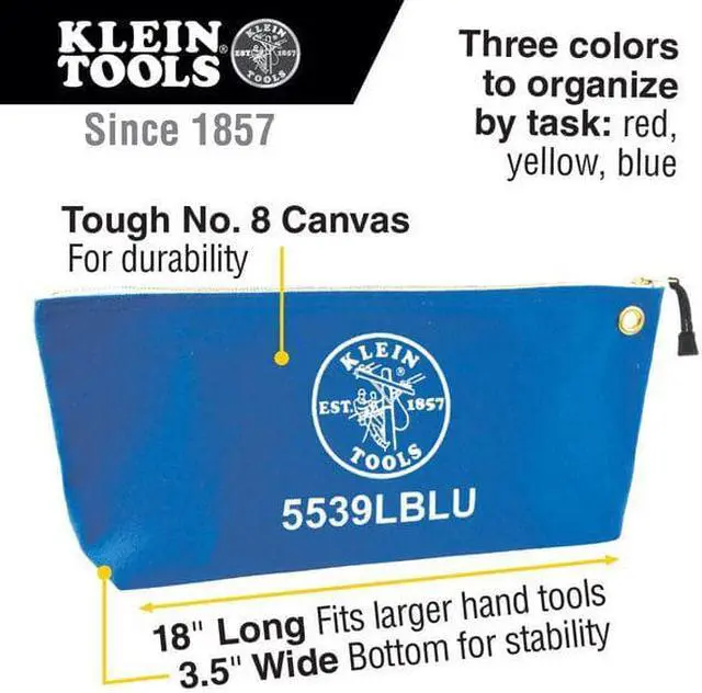 Alt view image 8 of 8 - Klein Tools 5539LCPAK  Large Canvas Bags with zipper, assorted colors, 3 -pack