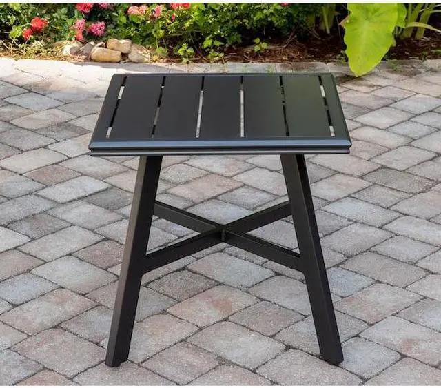 Alt view image 5 of 9 - All-Weather Commercial-Grade Aluminum 22" Square Slat-Top Side Table