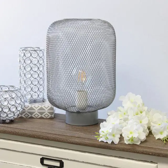 Alt view image 9 of 15 - Simple Designs Gray Metal Mesh Industrial Table Lamp