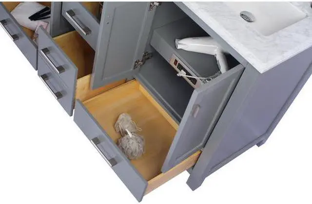 Alt view image 10 of 10 - Wilson 60 - Grey Cabinet + Matte White VIVA Stone Solid Surface Countertop