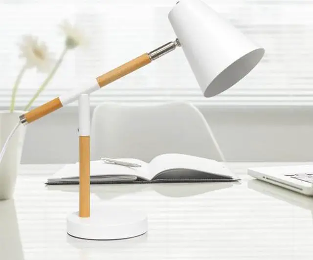 Alt view image 10 of 18 - Simple Designs White Matte and Wooden Pivot Desk Lamp