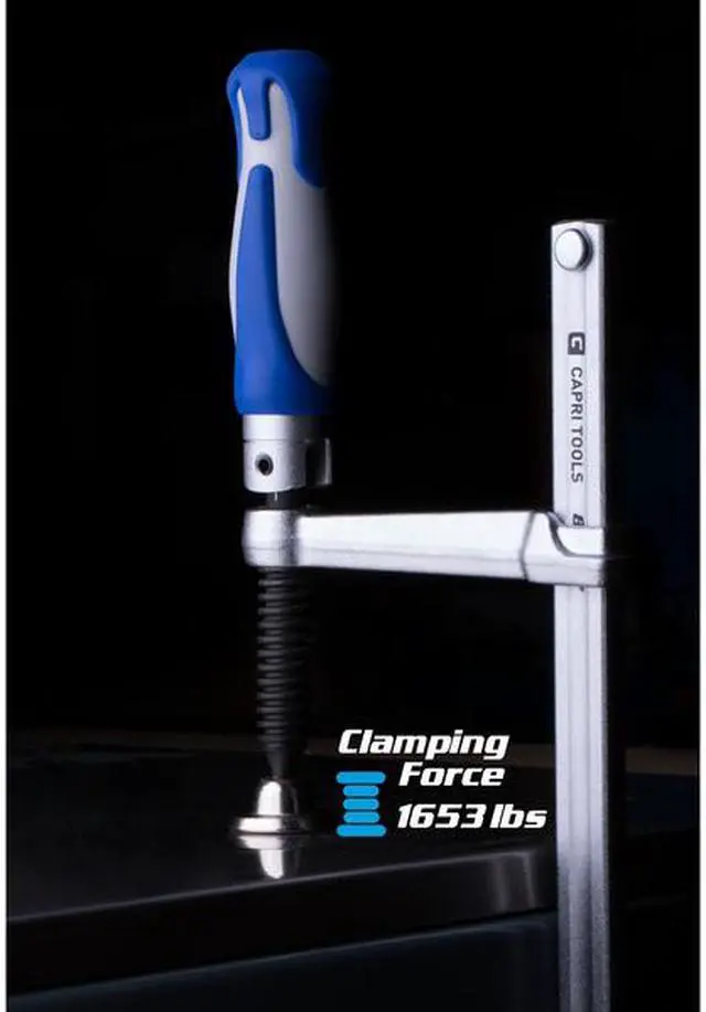 Alt view image 6 of 7 - Capri Tools 20-Inch All Steel Bar Clamp with Foldable Ergonomic Handle 4-3/4-Inch Throat Depth 1653 lb Clamping Force