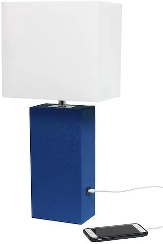 Alt view image 9 of 19 - Elegant Designs Modern Leather Table Lamp with USB and White Fabric Shade, Blue