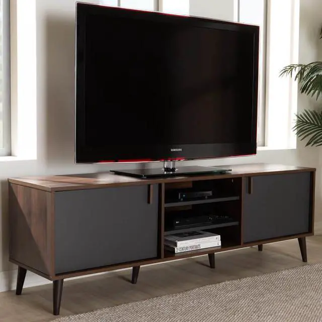 Alt view image 20 of 20 - Baxton Studio Samuel Mid-Century Modern Brown and Dark Grey Finished TV Stand