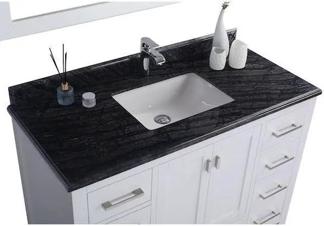 Alt view image 10 of 10 - Wilson 48 - White Cabinet + Black Wood Marble Countertop