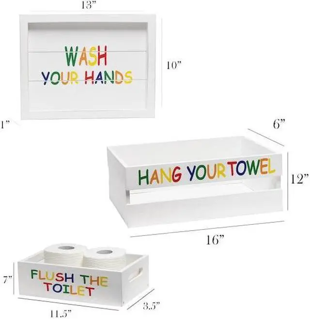 Alt view image 12 of 20 - Elegant Designs Three Piece Decorative Wood Bathroom Set, Large, Kids  (1 Towel Holder, 1 Frame, 1 Toilet Paper Holder)