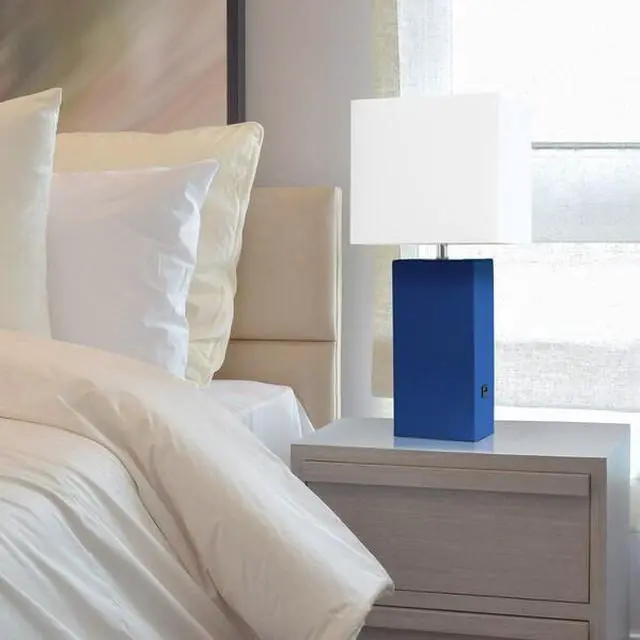 Alt view image 10 of 19 - Elegant Designs Modern Leather Table Lamp with USB and White Fabric Shade, Blue