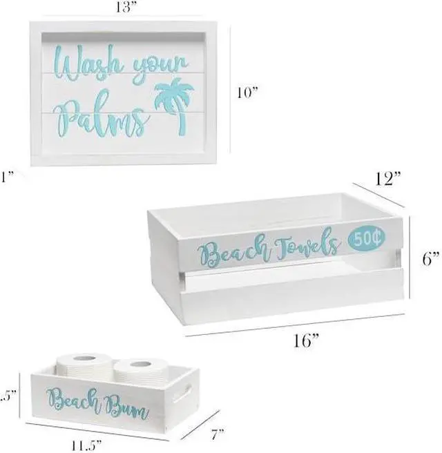 Alt view image 12 of 20 - Elegant Designs Three Piece Decorative Wood Bathroom Set, Large, Coastal/Beach  (1 Towel Holder, 1 Frame, 1 Toilet Paper Holder)