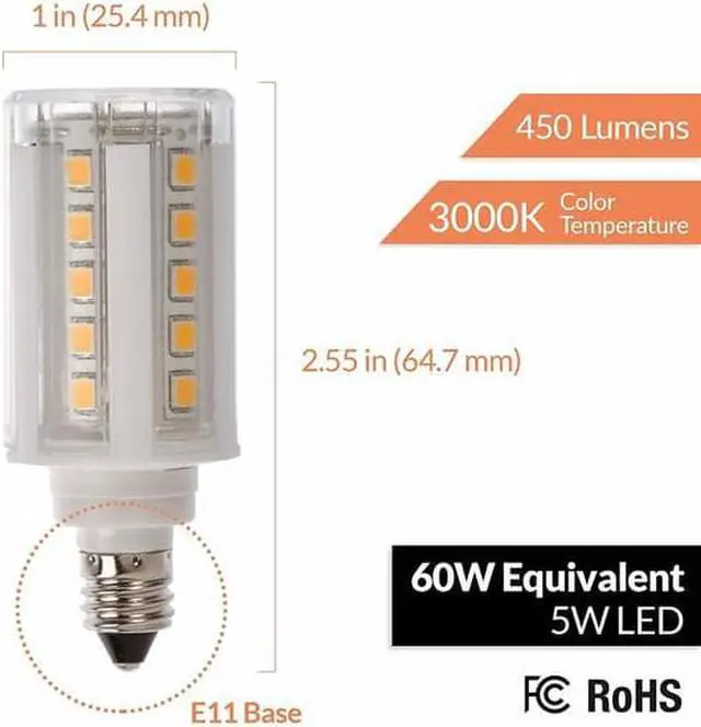 Alt view image 2 of 6 - NEWHOUSE LIGHTING E11-5060D-4 E11 Dimmable 5W LED Light Bulbs, 60-Watt Equiv.,