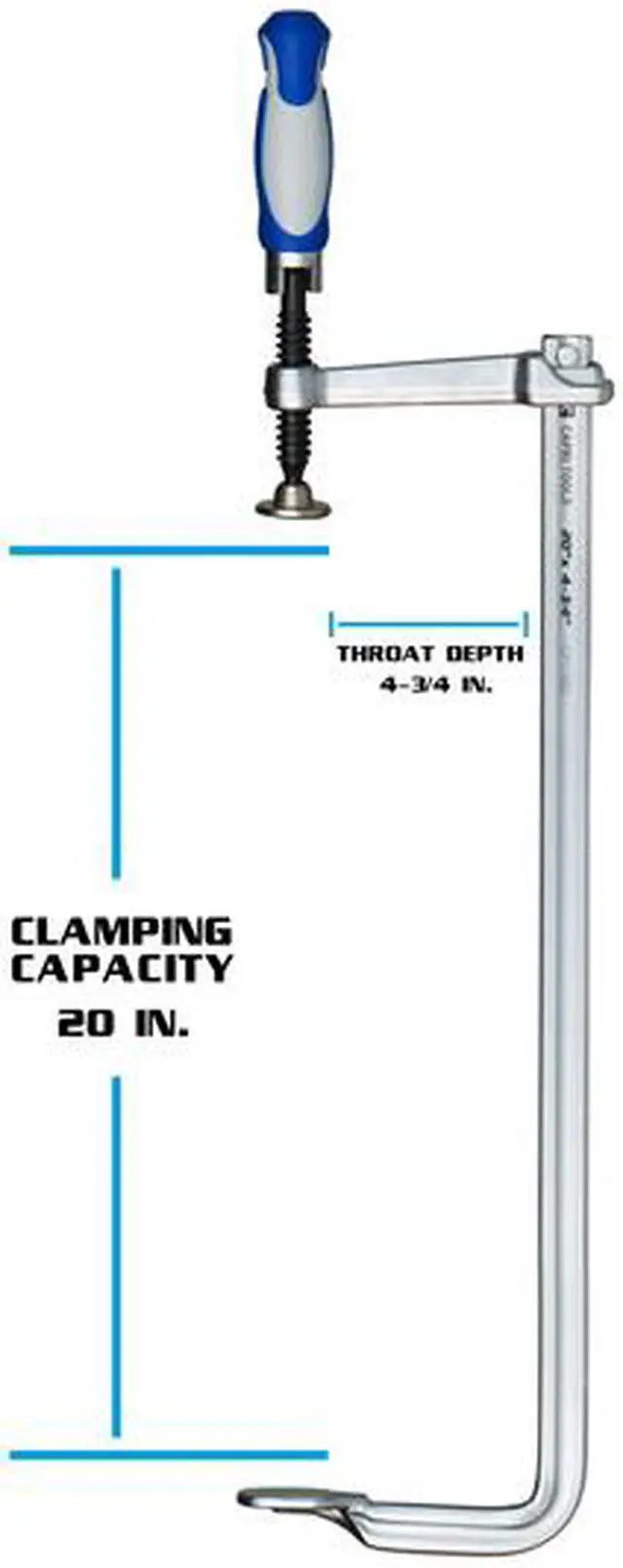 Alt view image 2 of 7 - Capri Tools 20-Inch All Steel Bar Clamp with Foldable Ergonomic Handle 4-3/4-Inch Throat Depth 1653 lb Clamping Force