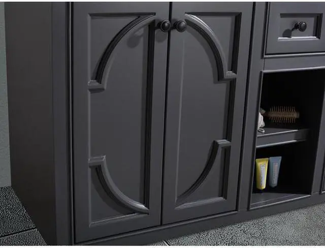 Alt view image 7 of 10 - Odyssey - 60 - Maple Grey Cabinet + White Stripes Marble Countertop
