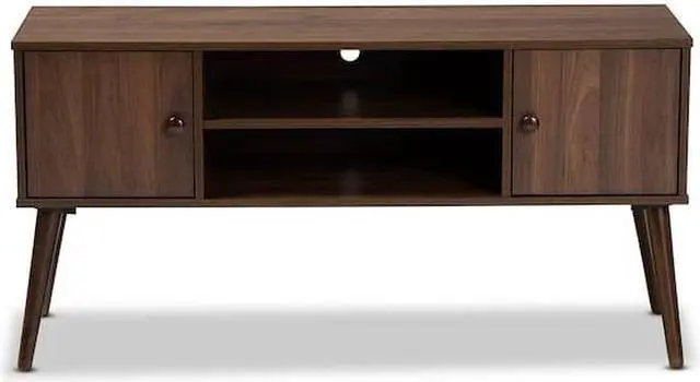 Alt view image 6 of 10 - Baxton Studio Alard Mid-Century Modern Walnut Brown Finished 2-Door Wood TV Stand