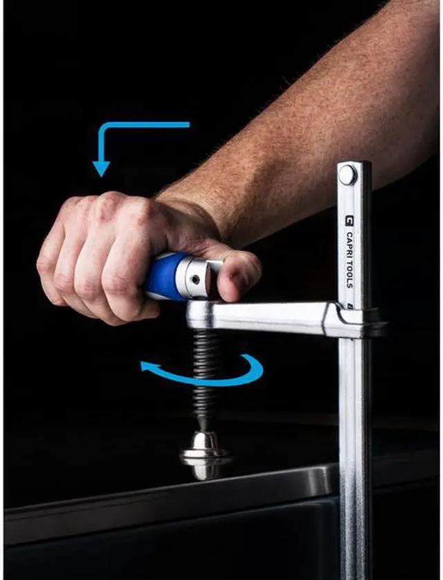 Alt view image 5 of 7 - Capri Tools 20-Inch All Steel Bar Clamp with Foldable Ergonomic Handle 4-3/4-Inch Throat Depth 1653 lb Clamping Force
