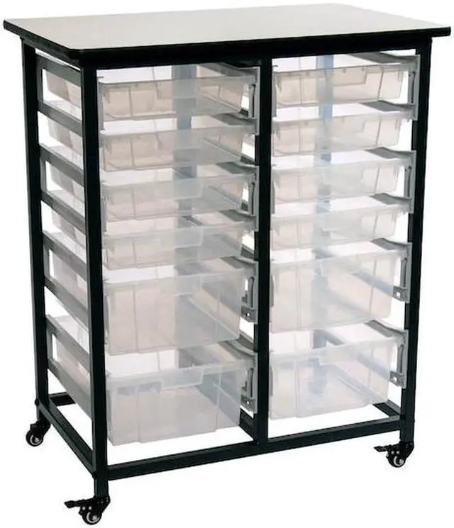 Alt view image 12 of 14 - Luxor Furniture Mobile Bin Storage Unit - Double Row with Large and Small Clear Bins