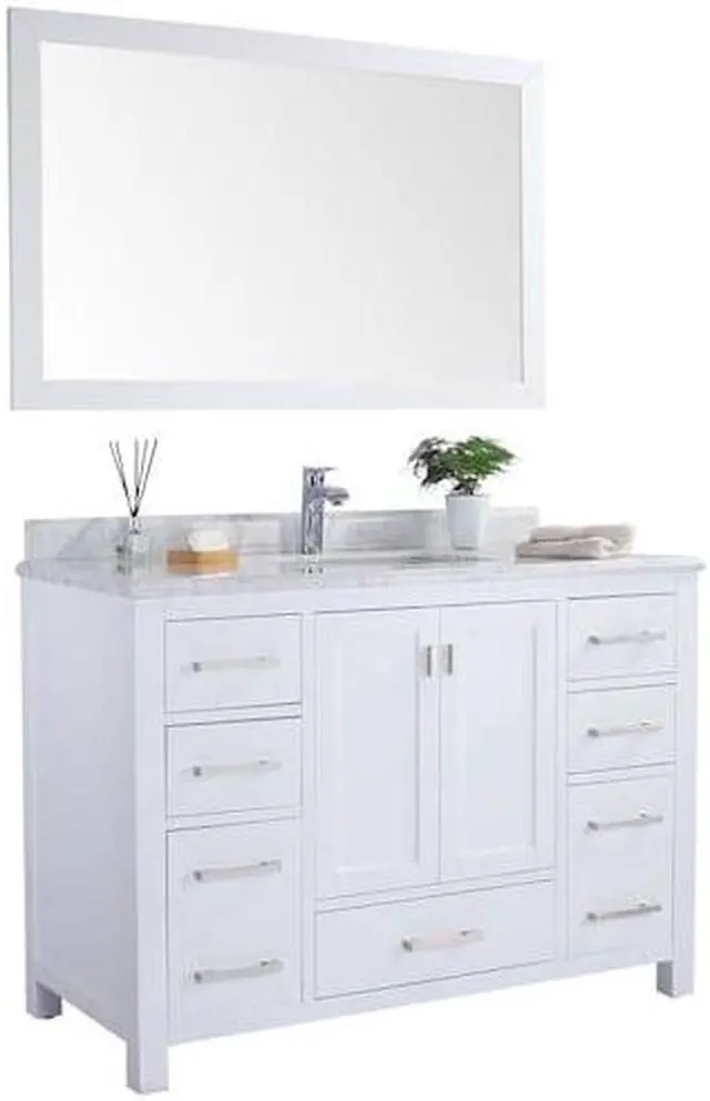 Alt view image 9 of 10 - Wilson 48 - White Cabinet + White Carrara Marble Countertop
