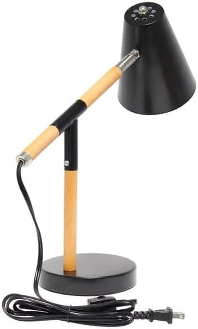 Alt view image 9 of 16 - Simple Designs Black Matte and Wooden Pivot Desk Lamp