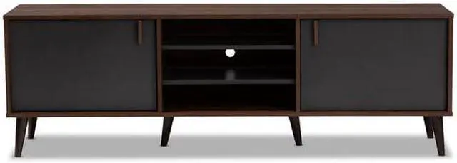 Alt view image 16 of 20 - Baxton Studio Samuel Mid-Century Modern Brown and Dark Grey Finished TV Stand