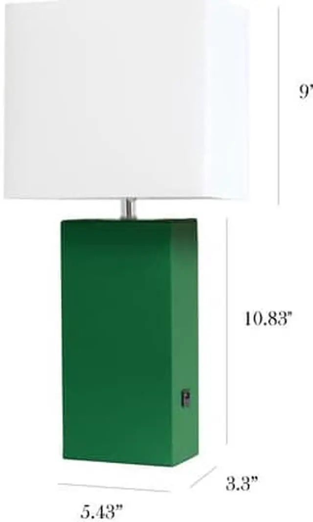 Alt view image 11 of 18 - Elegant Designs Modern Leather Table Lamp with USB and White Fabric Shade, Green