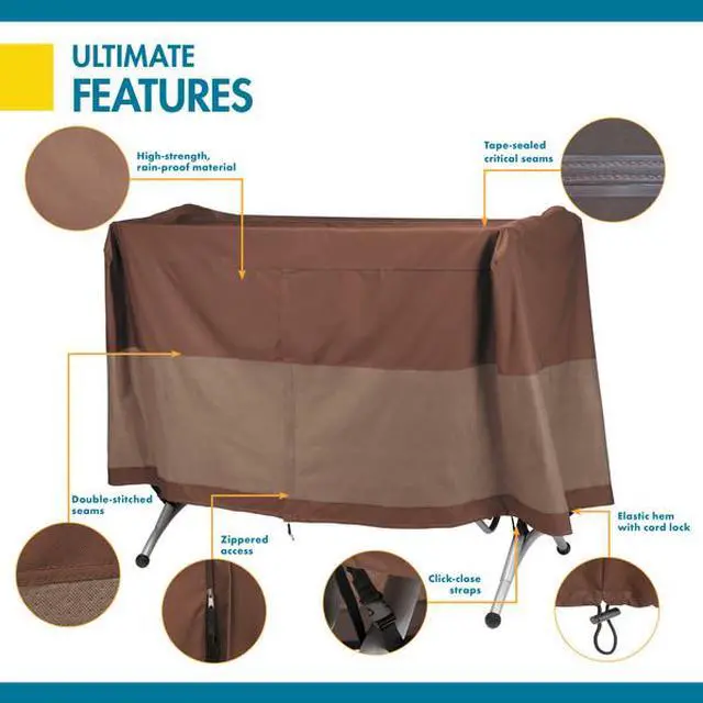 Alt view image 7 of 7 - DUCK COVERS UCS826258 Ultimate Brown Patio Canopy Swing Cover, 80"W x 60"D x