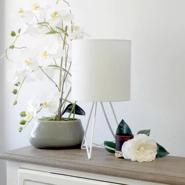 Alt view image 6 of 19 - Simple Designs Down to the Wire Table Lamp with Fabric Shade, White with White Shade