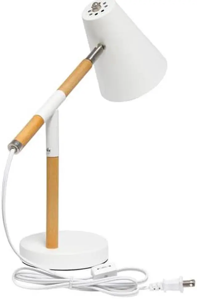 Alt view image 9 of 18 - Simple Designs White Matte and Wooden Pivot Desk Lamp