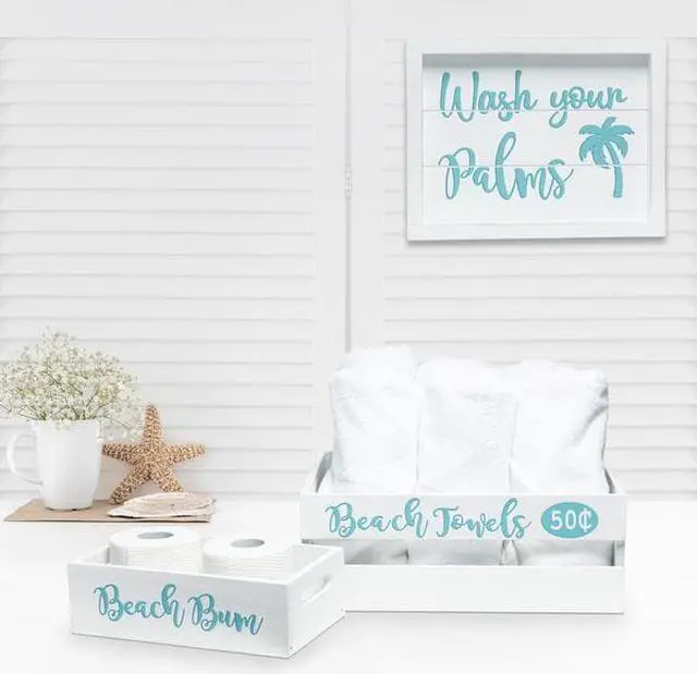 Alt view image 10 of 20 - Elegant Designs Three Piece Decorative Wood Bathroom Set, Large, Coastal/Beach  (1 Towel Holder, 1 Frame, 1 Toilet Paper Holder)