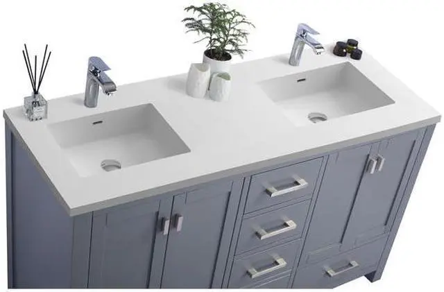 Alt view image 5 of 10 - Wilson 60 - Grey Cabinet + Matte White VIVA Stone Solid Surface Countertop