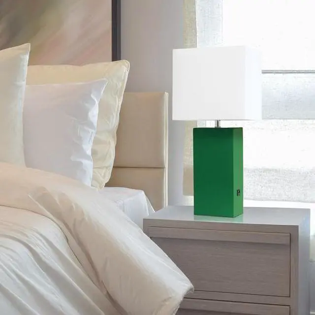Alt view image 10 of 18 - Elegant Designs Modern Leather Table Lamp with USB and White Fabric Shade, Green