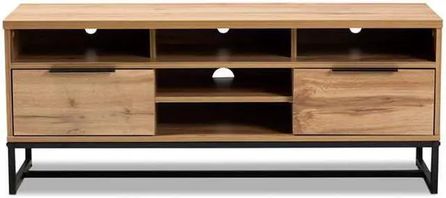 Alt view image 10 of 18 - Baxton Studio Reid Modern and Contemporary Industrial Oak Finished Wood and Black Metal 2-Drawer TV Stand