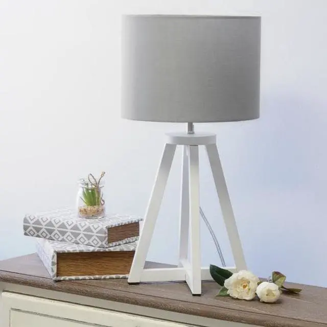 Alt view image 10 of 18 - Simple Designs Interlocked Triangular White Wood Table Lamp with Gray Fabric Shade