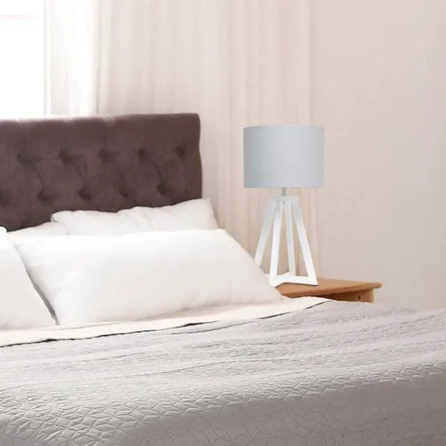 Alt view image 7 of 18 - Simple Designs Interlocked Triangular White Wood Table Lamp with Gray Fabric Shade