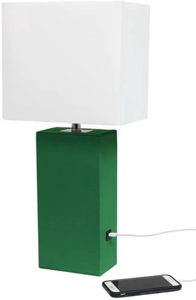 Alt view image 9 of 18 - Elegant Designs Modern Leather Table Lamp with USB and White Fabric Shade, Green