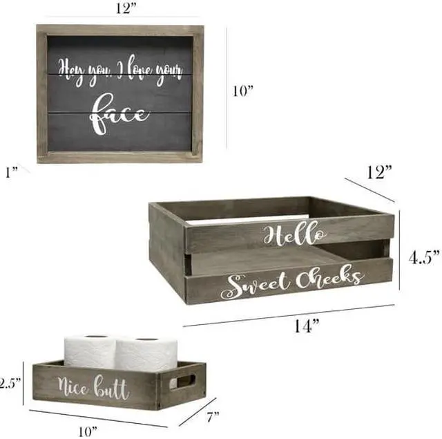 Alt view image 11 of 20 - Elegant Designs Three Piece Decorative Wood Bathroom Set, Small, Cheeky  (1 Towel Holder, 1 Frame, 1 Toilet Paper Holder)