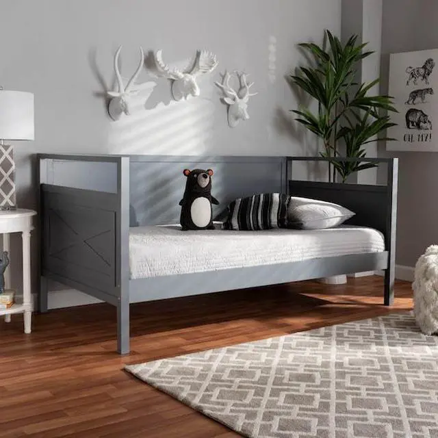 Alt view image 19 of 20 - Baxton Studio Cintia Cottage Farmhouse Grey Finished Wood Twin Size Daybed